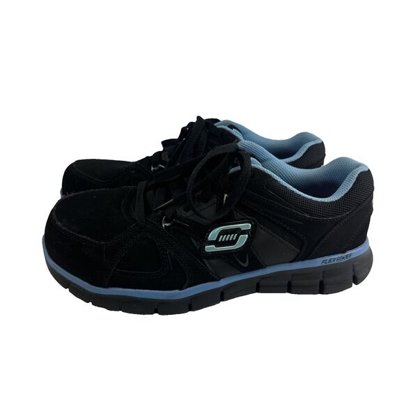 Skechers Synergy Sandlot Alloy Toe Sneaker Work Shoe Black Blue Womens 8.5 EW - Picture 2 of 13